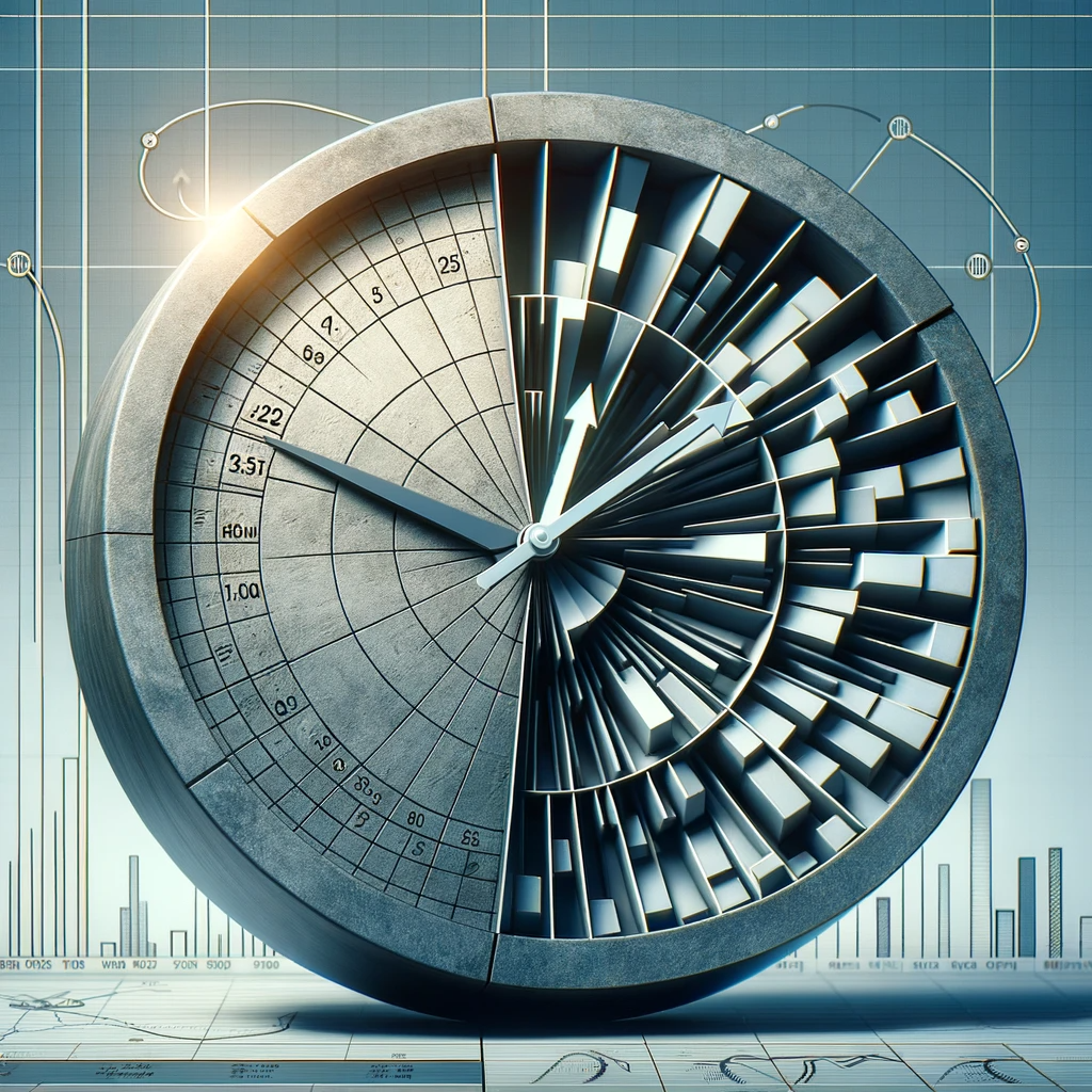 A conceptual clock with two faces side by side.