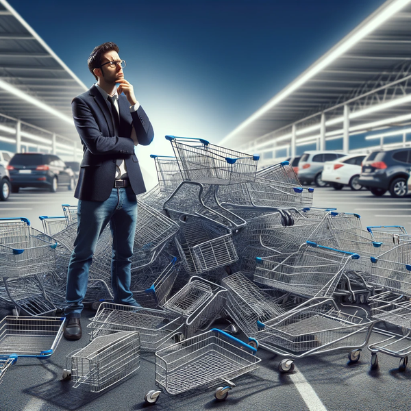 Engineer stressed over shopping cart collection in parking lot