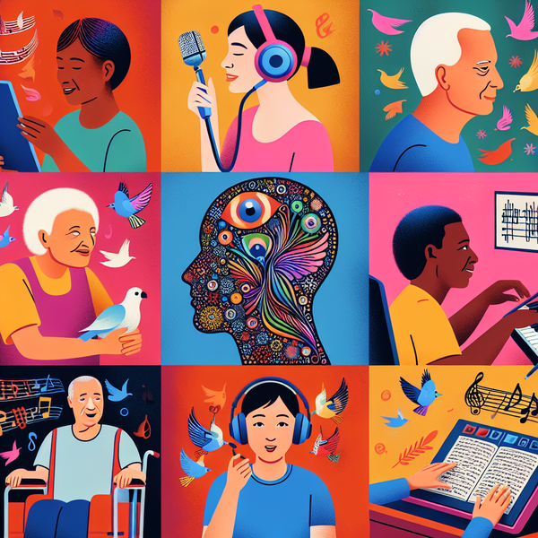 A group of people with diverse disabilities using generative AI tools to create content